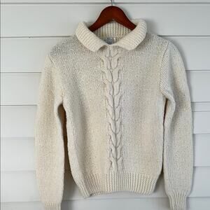 Vintage 100% Wool Cable Knit Handknit Sweater Cream Cottagecore XS Doen Vibes